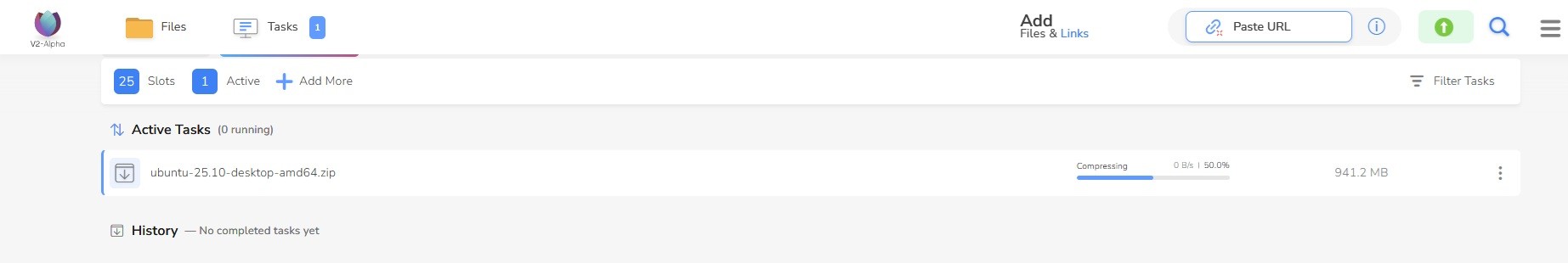 Unzip in the Tasks Tab